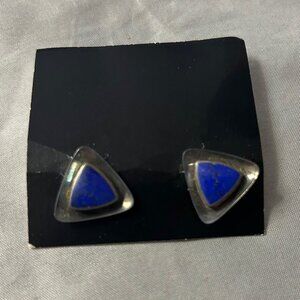 2 Sterling Silver Pair Triangle/Oval w/Lapis Lazuli Gemstones Earrings